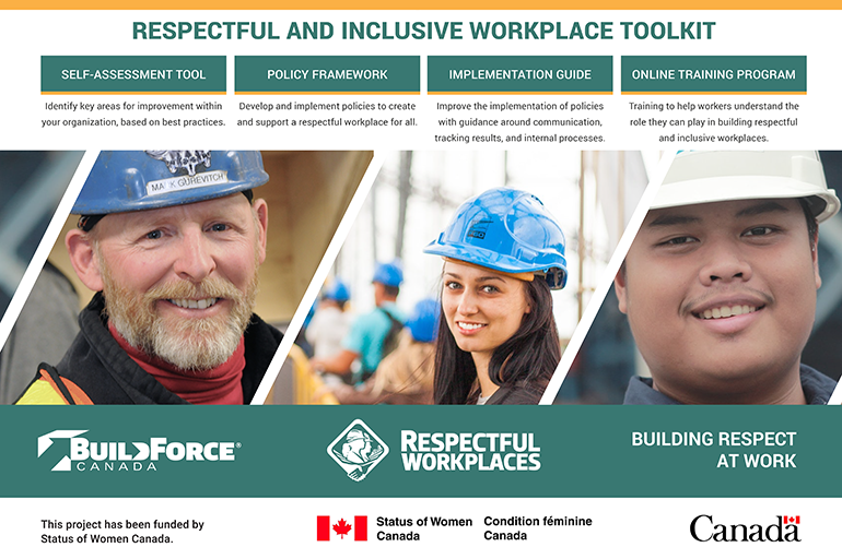 Graphic with description of the BuildForce Canada Respectful and Inclusive Workplace Toolkit