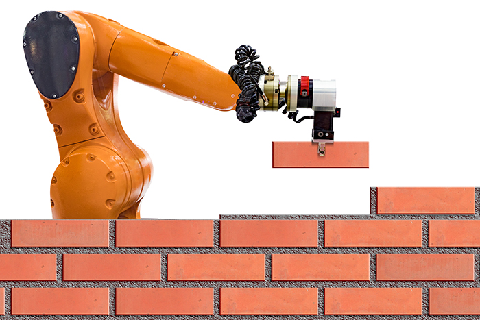Is robotic technology set to replace skilled construction tradespeople?  [image of bricklaying robot]