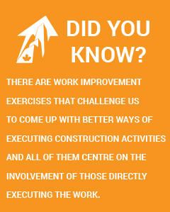Did you know? There are work improvement exercises that challenge us to come up with better ways of executing construction activities and all of them centre on the involvement of those directly executing the work.