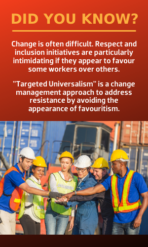 "Targeted Universalism" is a change management approach that simultaneously aims for an organizational goal while also addressing disparities in opportunities among specific groups of workers.