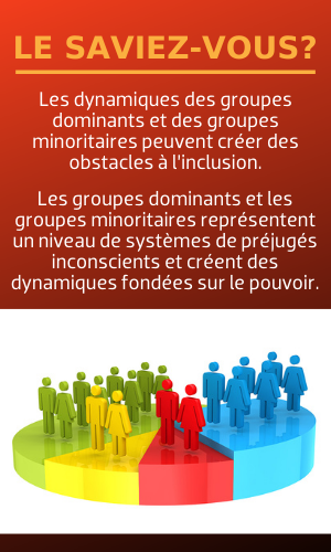 Les dynamiques des groupes dominants et des groupes minoritaires peuvent créer des obstacles à l’inclusion.