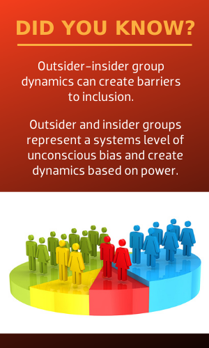 Outsider-insider group dynamics can create barriers to inclusion.
