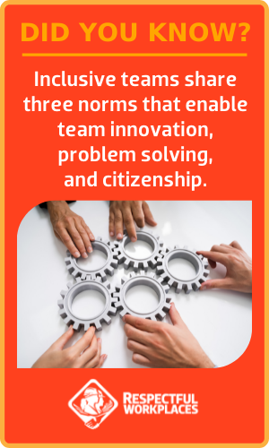 Inclusive teams share three norms that enable team innovation, problem solving, and citizenship.