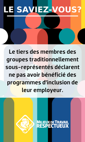 Le saviez-vous? Le tiers des membres des groupes traditionnellement sous-représentés déclarent ne pas avoir bénéficié des programmes d’inclusion de leur employeur.